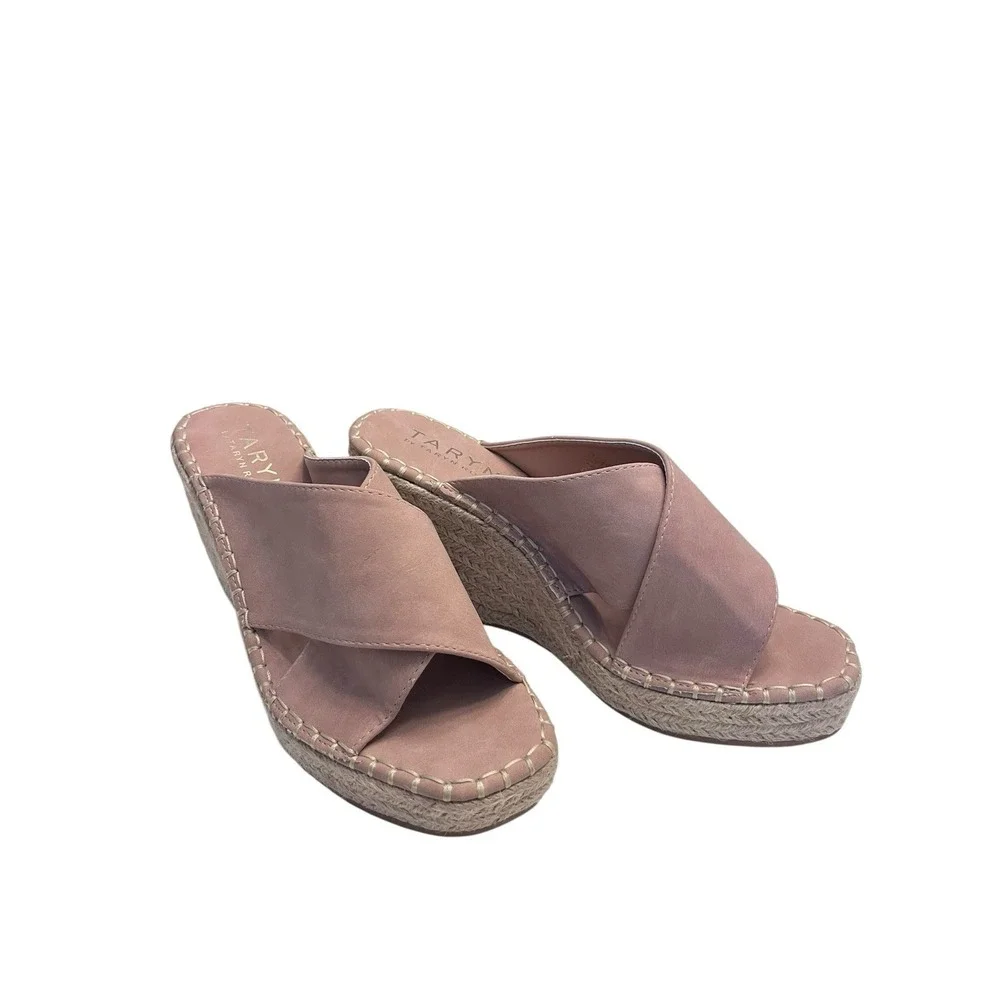 New TARYN By Taryn Rose Sz 9 Wedge Espadrille Pink Blush Vegan Suede Sandals